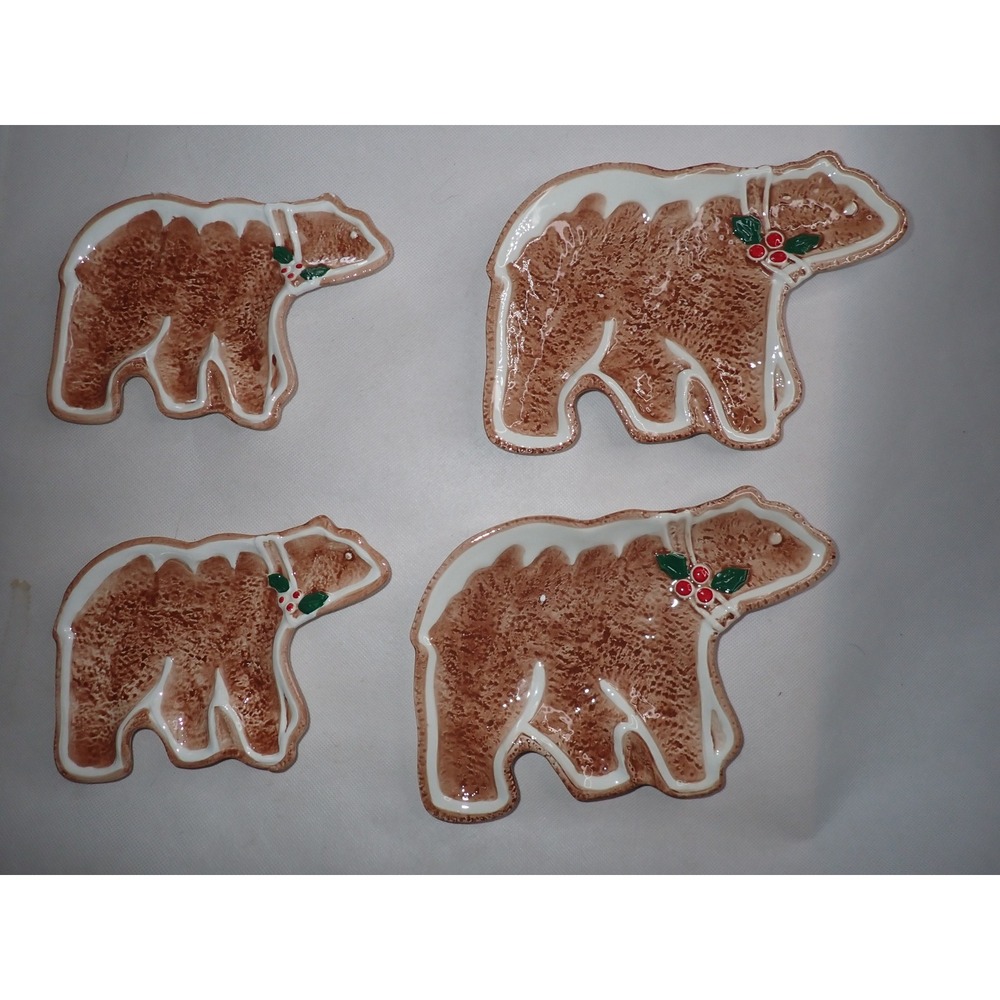 Martha Stewart Polar Bear Gingerbread Christmas Plates Set of 4 OS